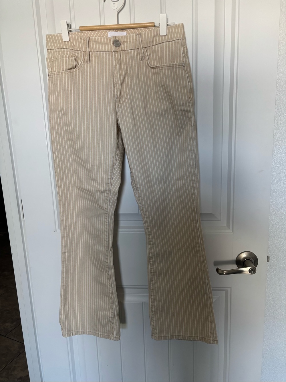 Frame Denim Beige Pinstripe Wide-Leg Jeans